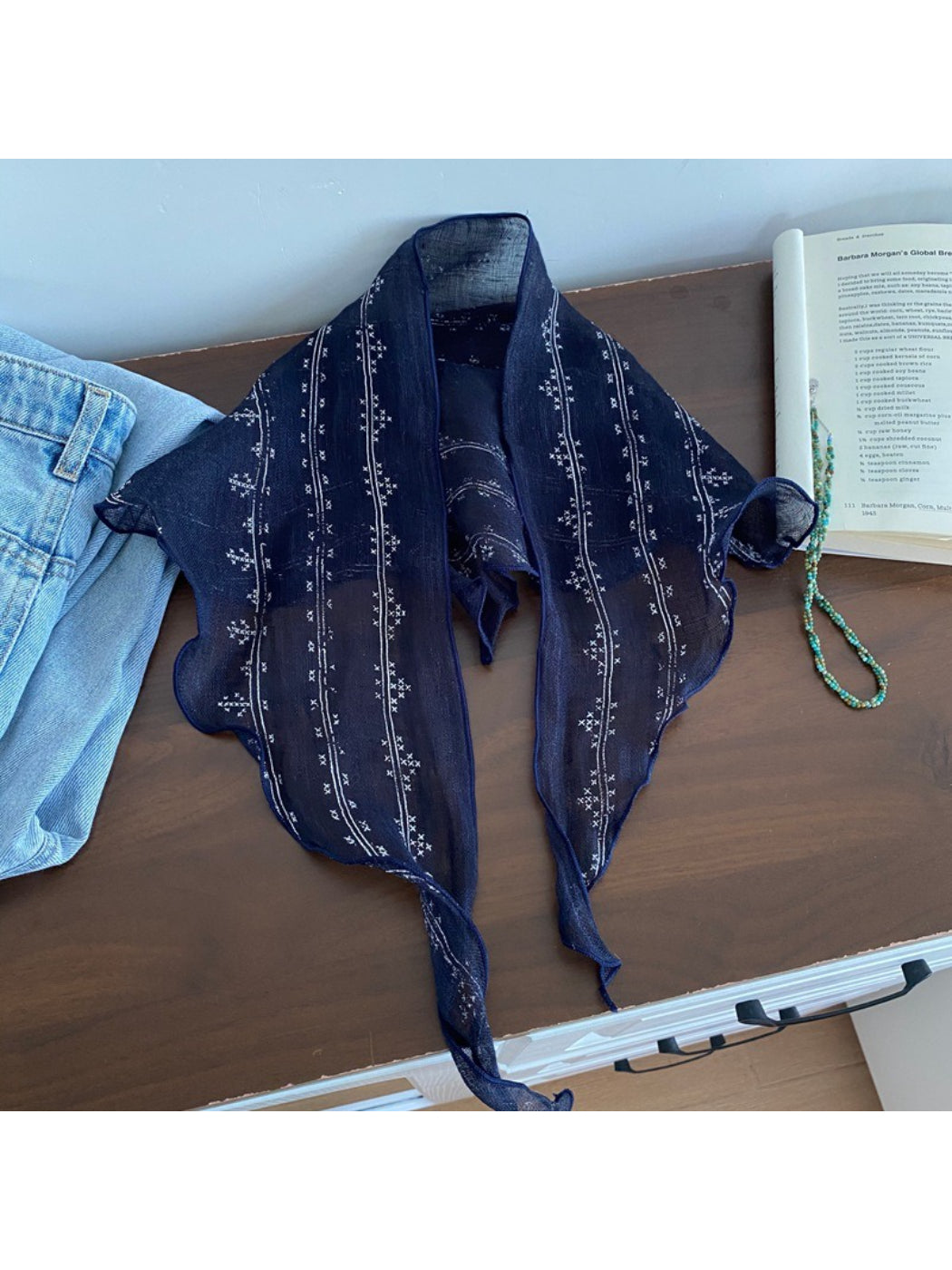 Scarvii Classic Navy Patterned Headscarf