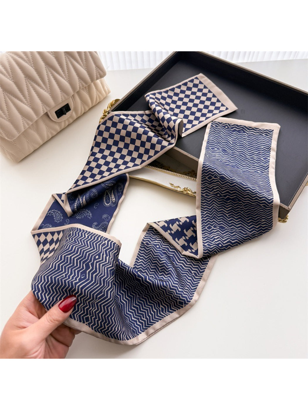 Scarvii - Patchwork Contrast Skinny Scarf