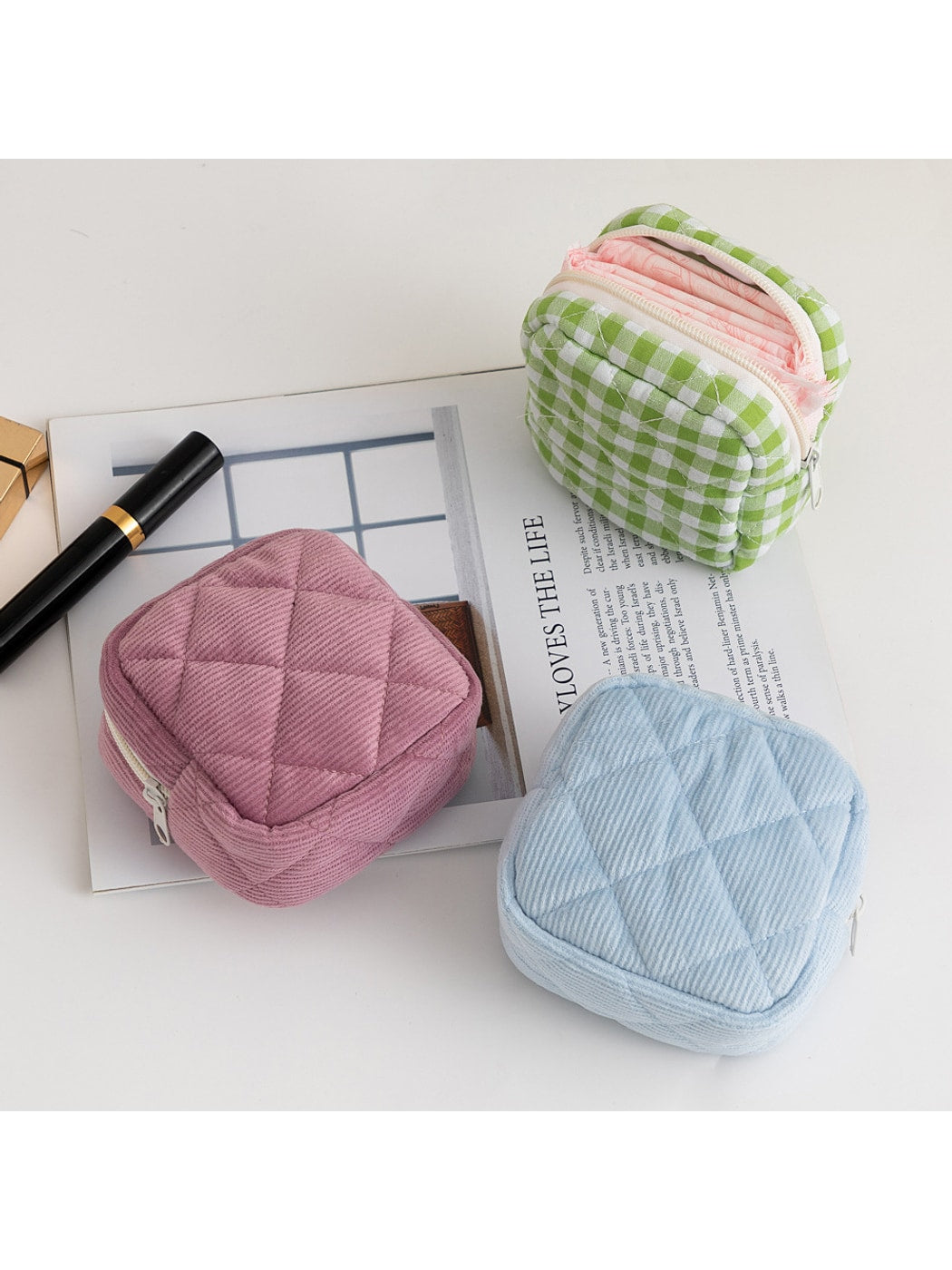 Cosbai - Portable Quilted Zipper Storage Bag