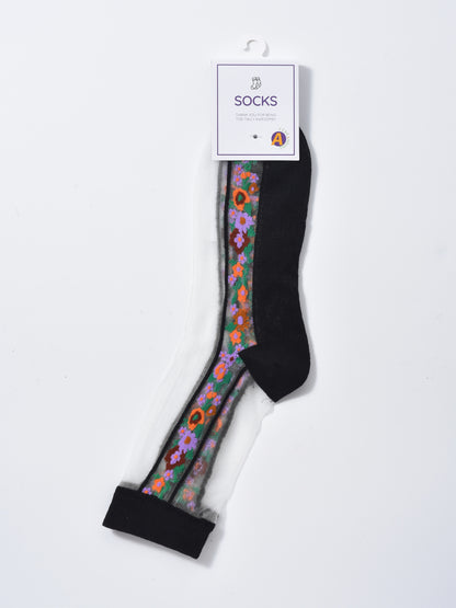 Rufia - Floral Panel Lightweight Sheer Socks
