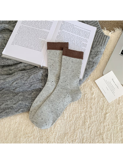 Rufia - Cozy Contrast Edge Ribbed Crew Socks