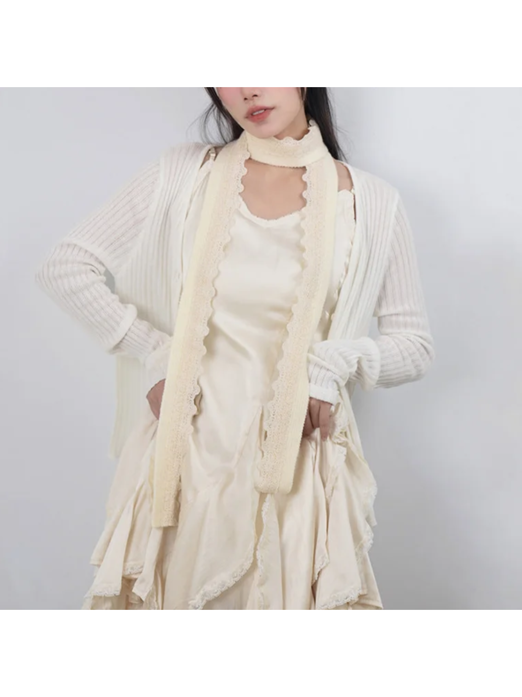 Scarvii - Solid Ribbed Knit Narrow Scarf
