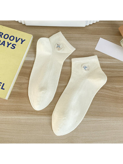 Rufia - Playful Dog Embroidery Women's No-Show Socks