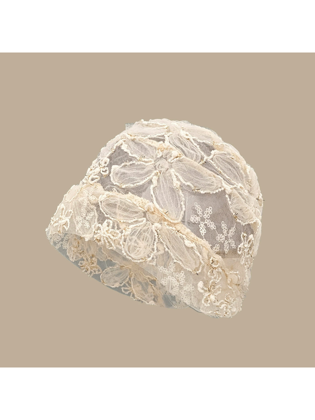 Haila - Floral Applique Mesh Cuffed Beanie