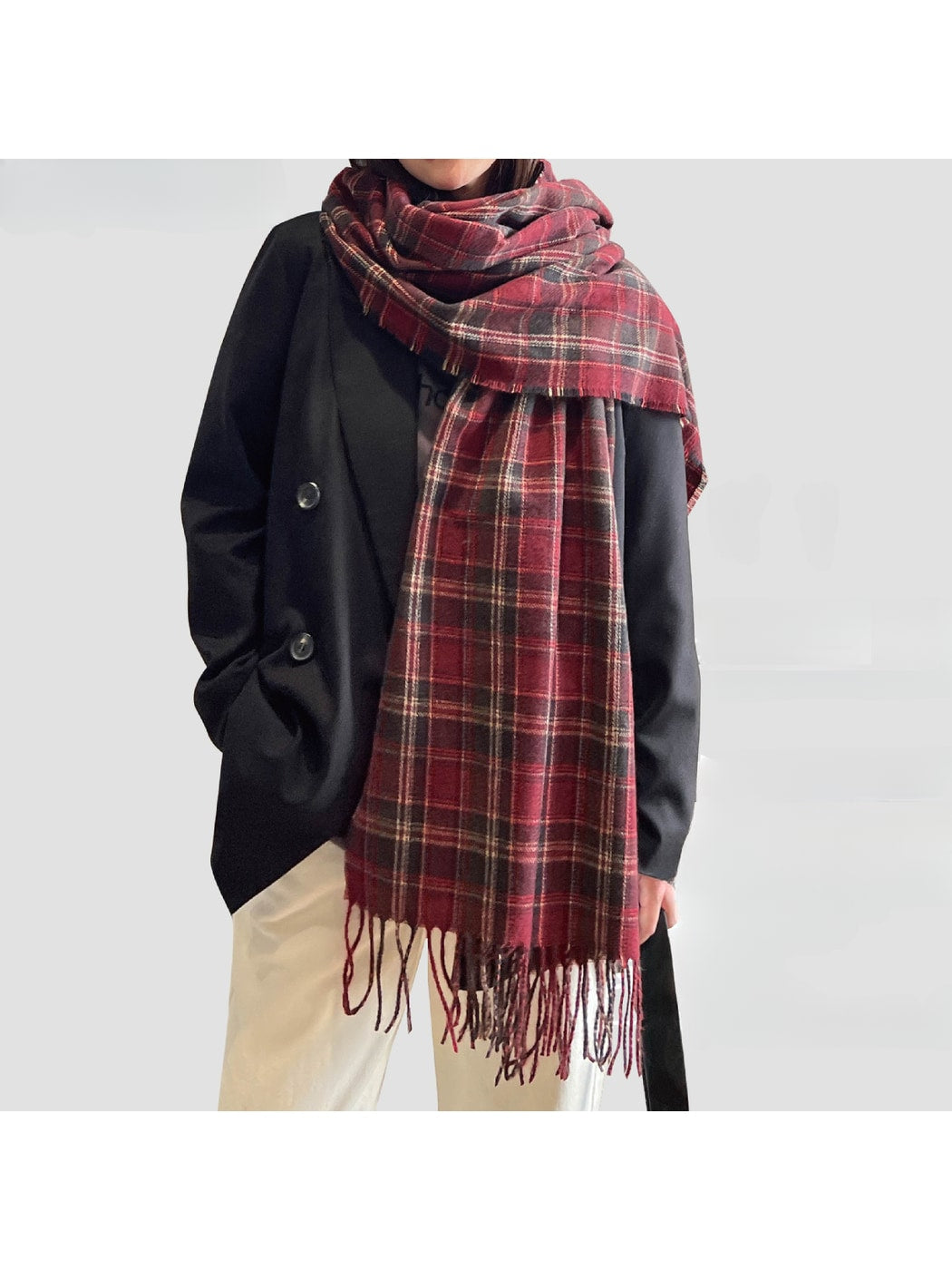 Scarvii - Classic Checked Fringed Winter Scarf