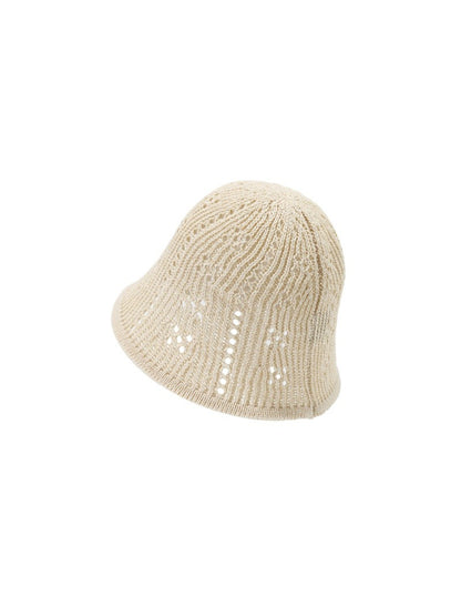 Side view of Haila soft openwork knit casual bucket hat showing knit texture and shape