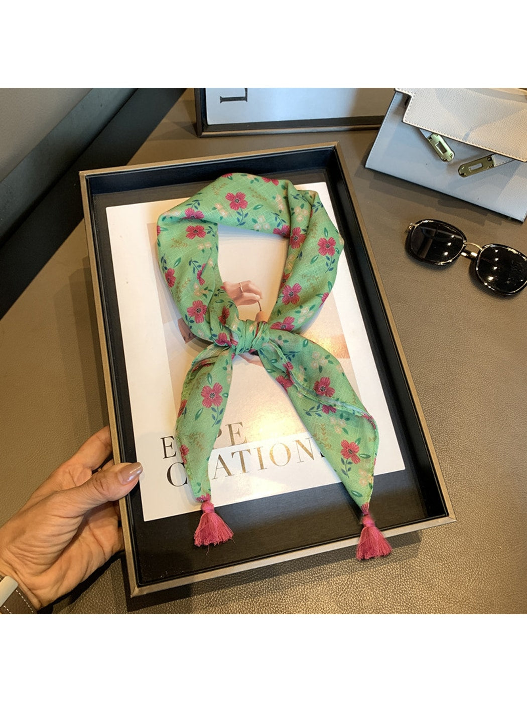 Scarvii - Bright Blossom and Leaf Print Square Scarf
