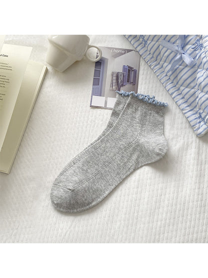 Rufia - Ruffle Cuff Contrast Trim Ankle Socks