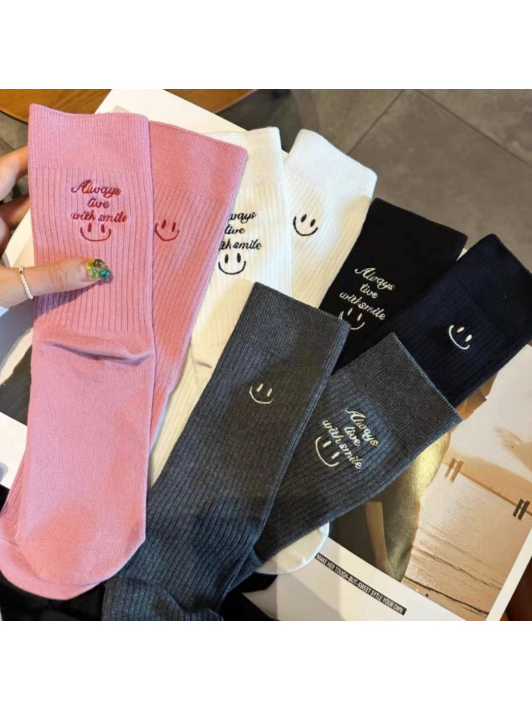 Rufia - Smiley Face Rib Knit Crew Socks
