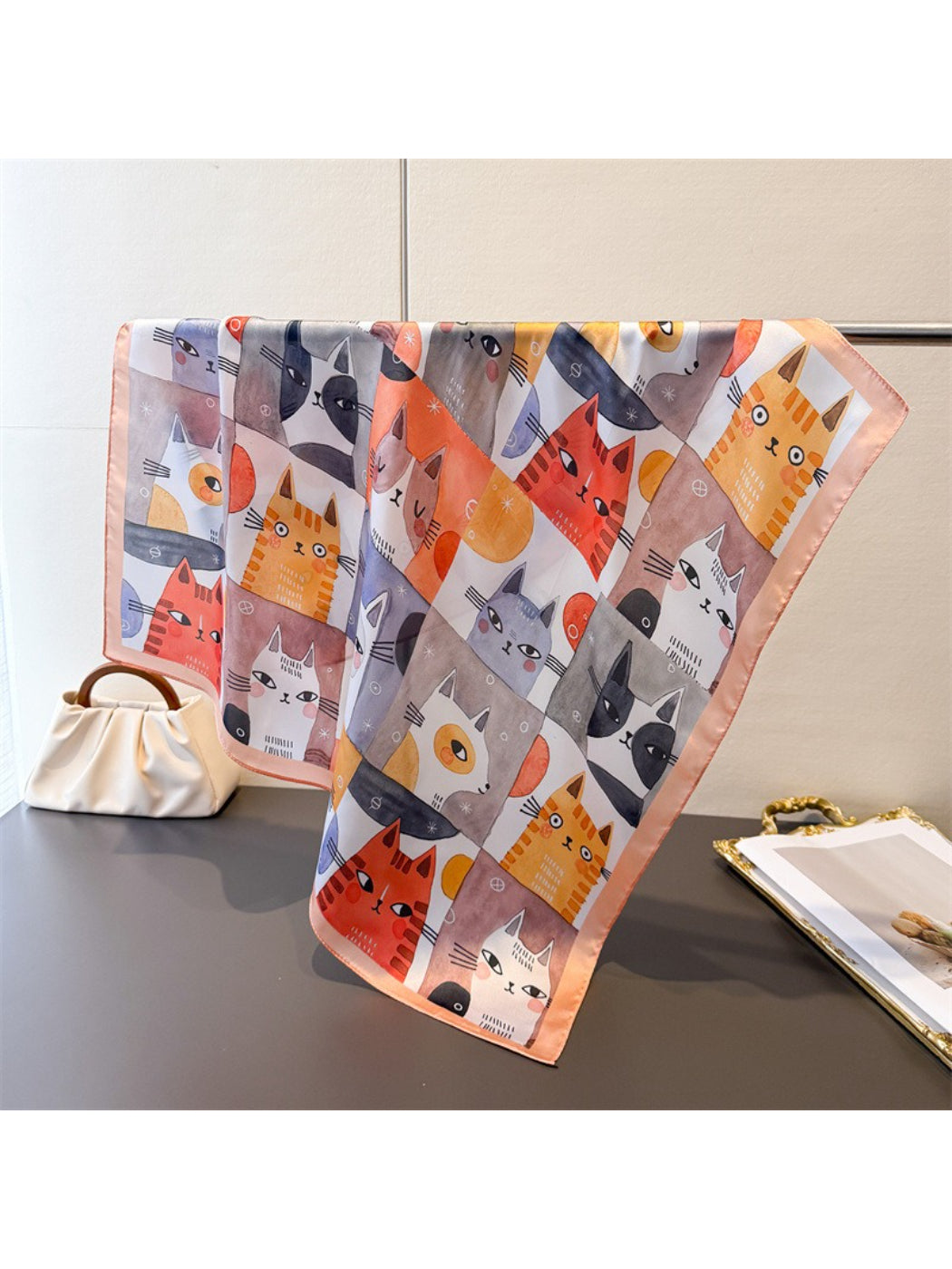 Scarvii Cartoon Cat Print Square Scarf