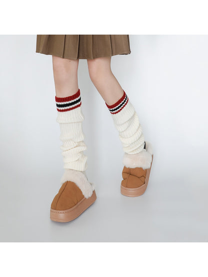 Cozyra - Varsity-Stripe Ribbed Knit Leg Warmers