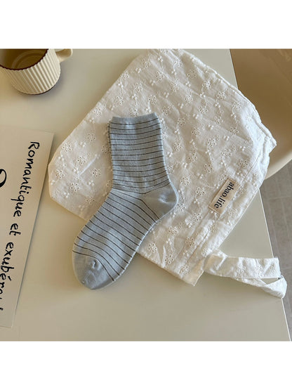Rufia Classic Thin Stripe Crew Socks folded neatly showing stripe design