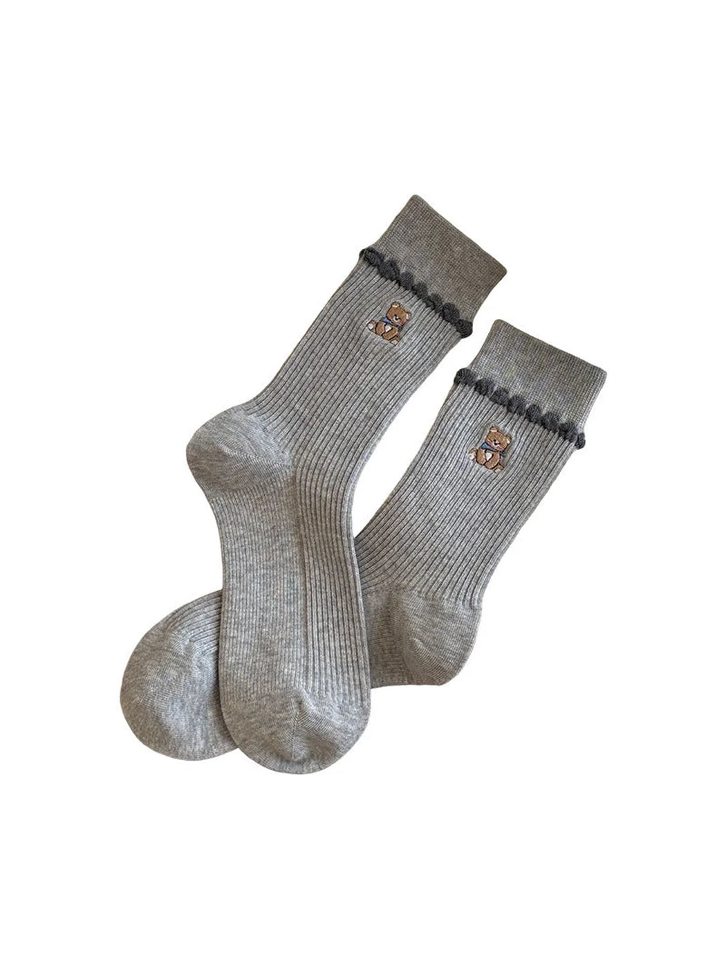 Rufia - Embroidered Animal Ribbed Folded Cuff Socks