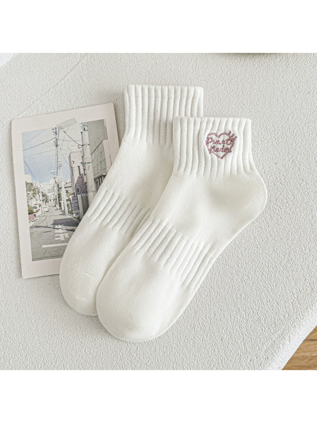 Rufia - Heart Embroidery Ribbed Crew Socks product image 4