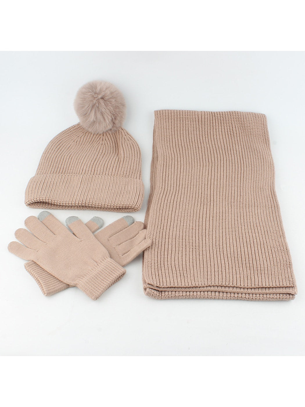 Haila - Solid Color Beanie Scarf Gloves Set
