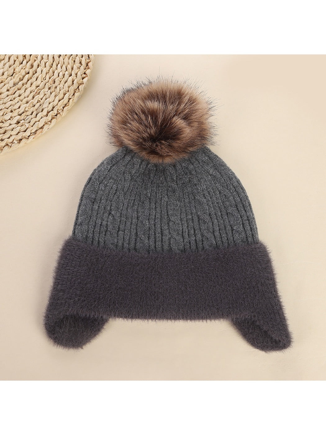 Haila - Cute Knitted Beanie with Ear Cover & Pom