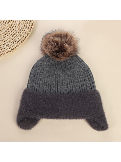Haila - Cute Knitted Beanie with Ear Cover & Pom
