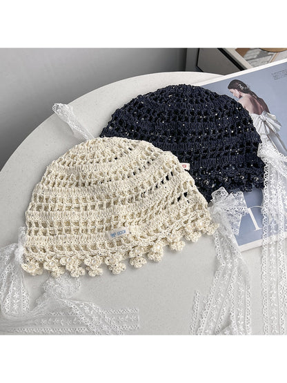 Haila - Bow Detail Hollow Knit Round Hat