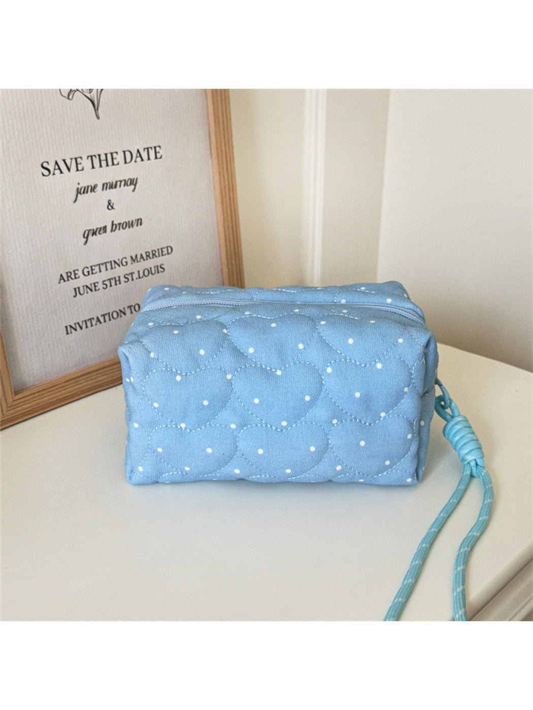 Cosbai - Polka Dots Print Heart Quilted Cosmetic Bag