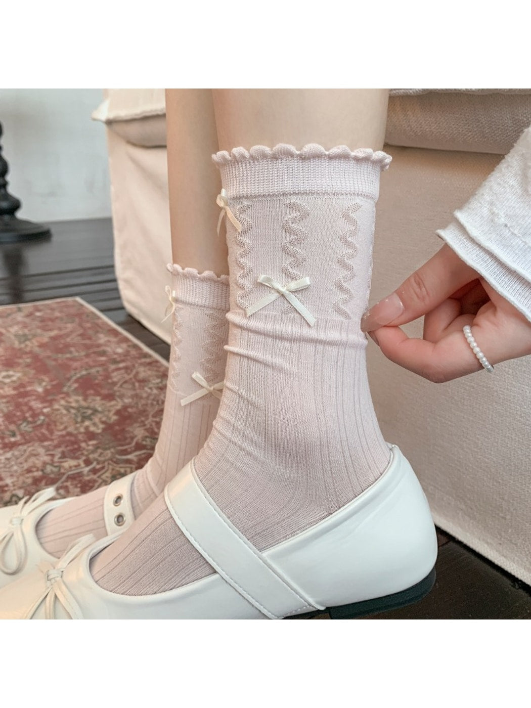 Rufia - Bow Mesh Detail Crew Socks