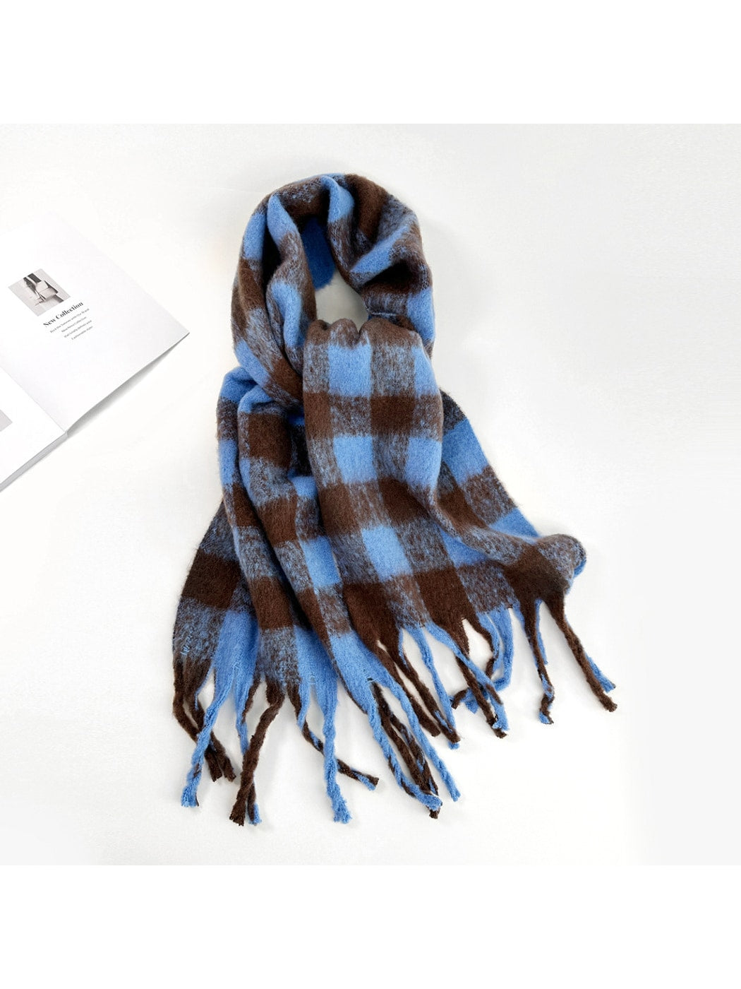 Scarvii - Two Tones Plaid Fringe Tassel Scarf