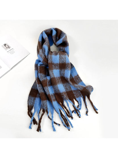 Scarvii - Two Tones Plaid Fringe Tassel Scarf