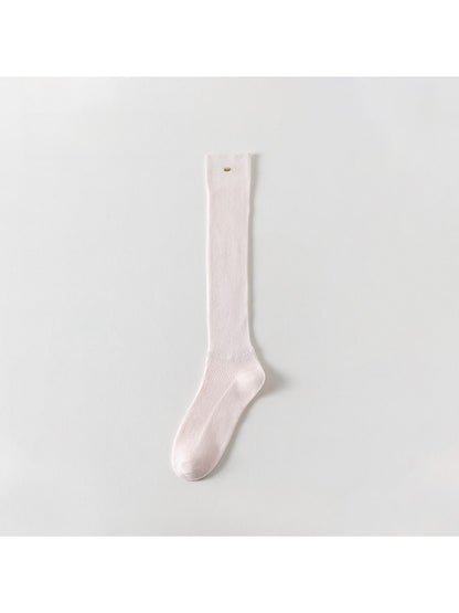 Rufia - Small Metal Plate Detail Solid Color Knee-high Socks