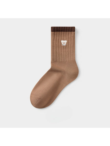 Rufia - Embroidered Bear Ribbed Crew Socks