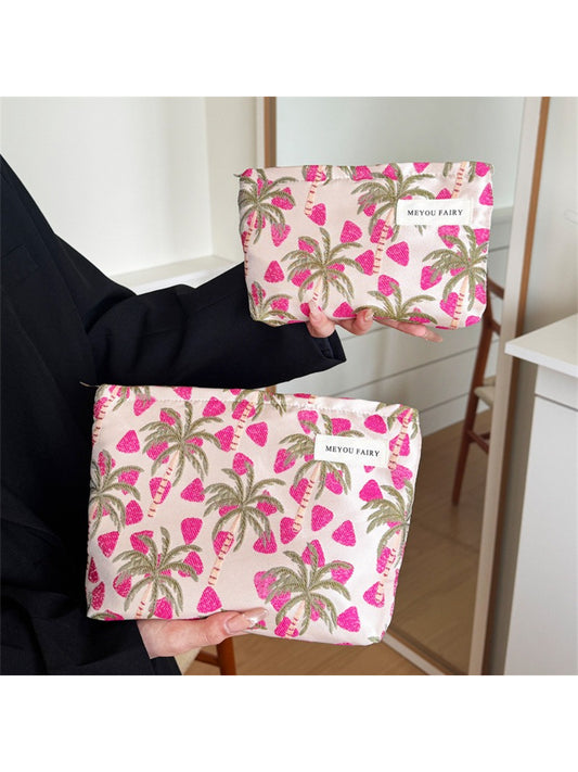 Cosbai Cute Tropical Travel Pouch with colorful palm leaf design on white background
