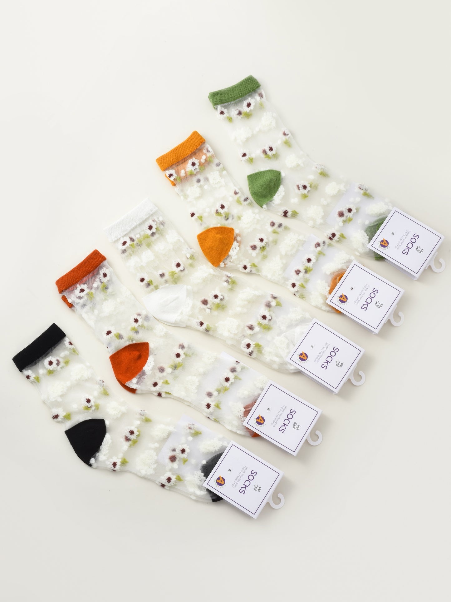 Rufia - Soft Floral Mesh Sheer Crew Socks