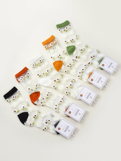 Rufia - Soft Floral Mesh Sheer Crew Socks