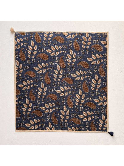 Scarvii - Rustic Floral Printed Tassel Square Scarf