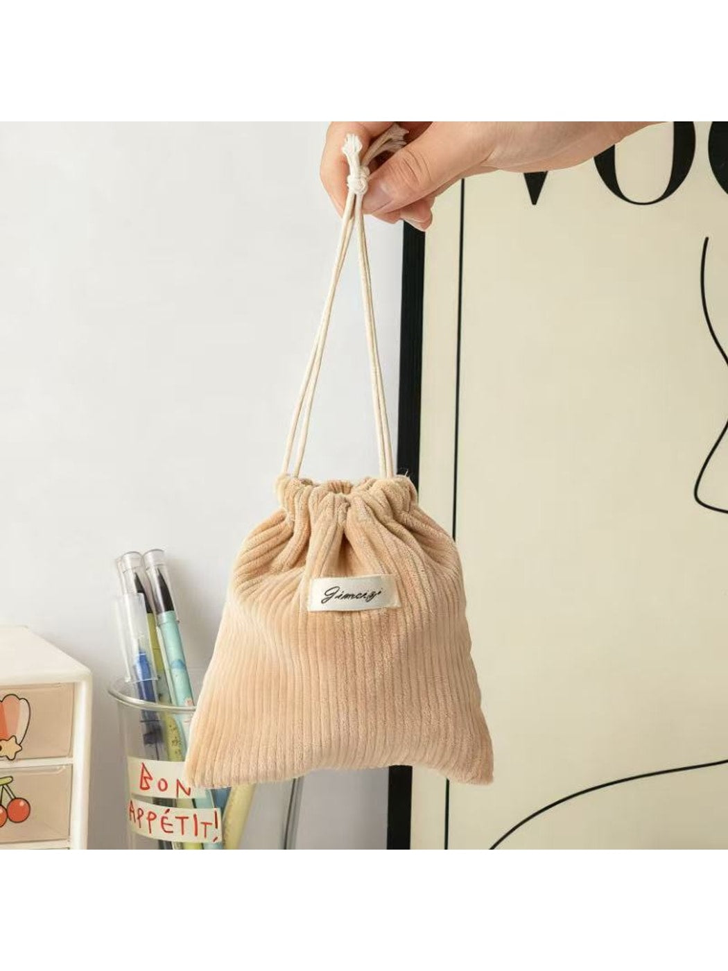 Cosbai - Solid Color Drawstring Coin Pouch Bag