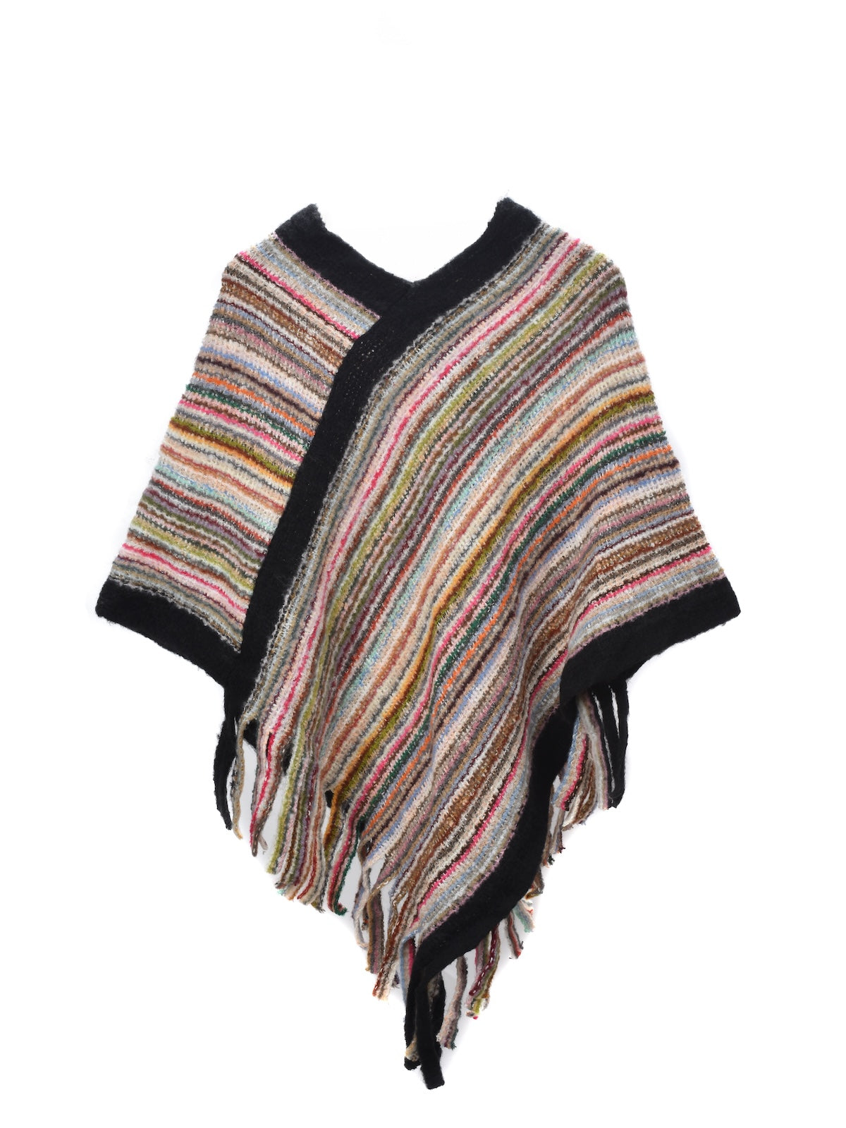 Scarvii – Striped Fringe Knit Shawl