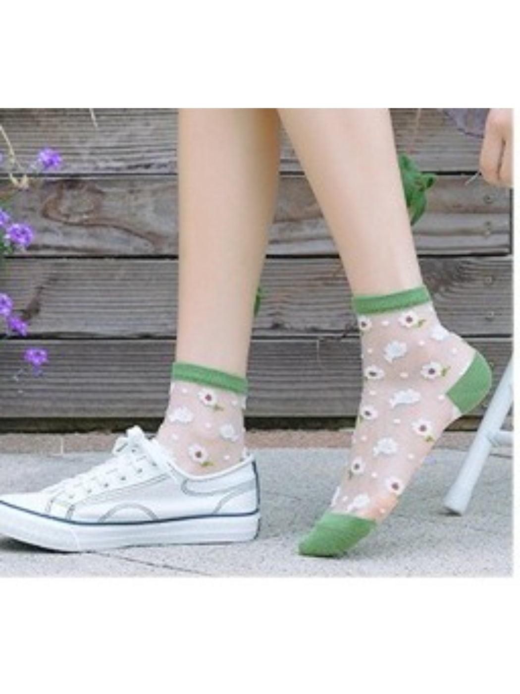 Rufia - Soft Floral Mesh Sheer Crew Socks