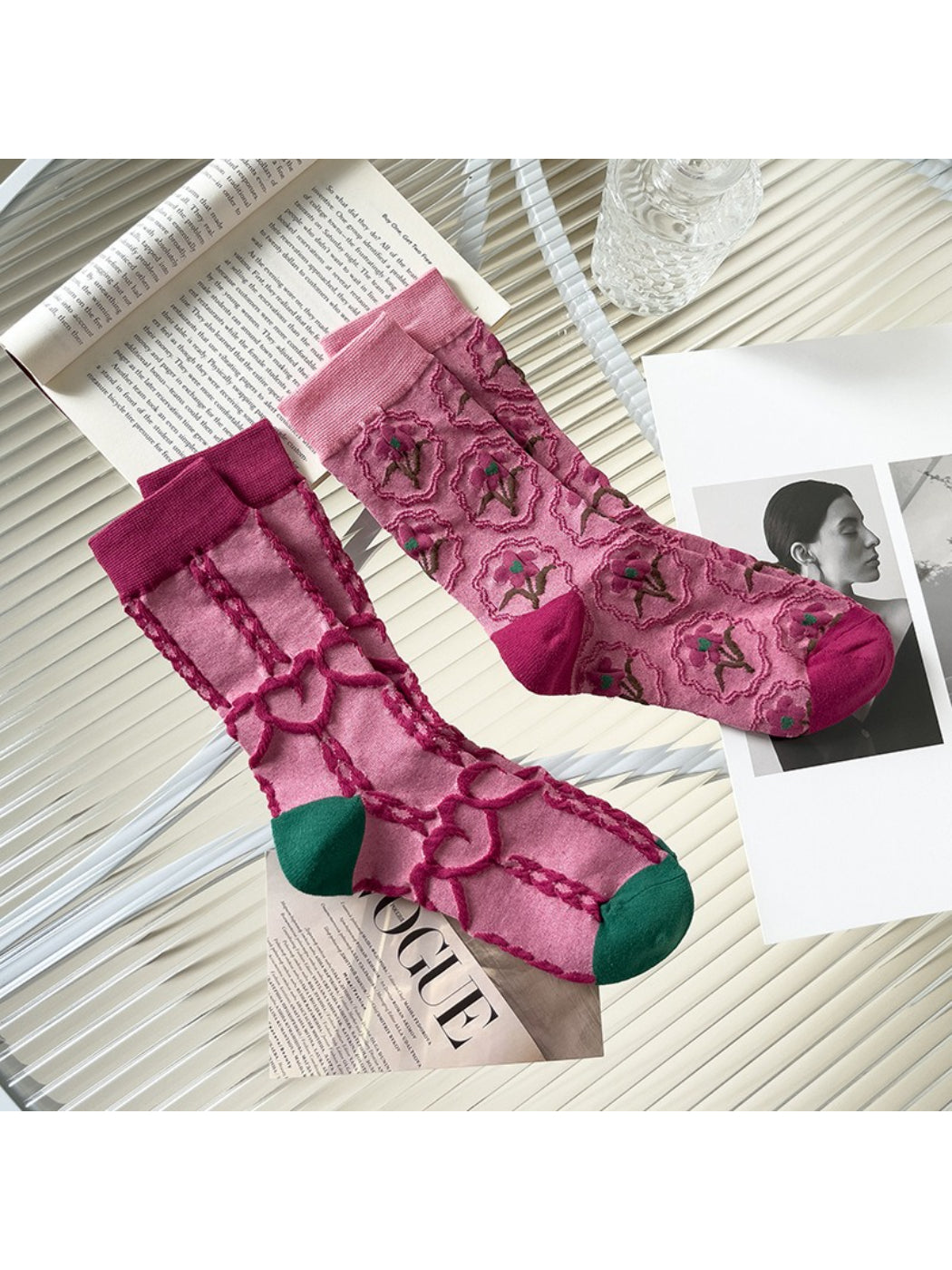 Rufia - Textured Heart Patchwork Crew Socks