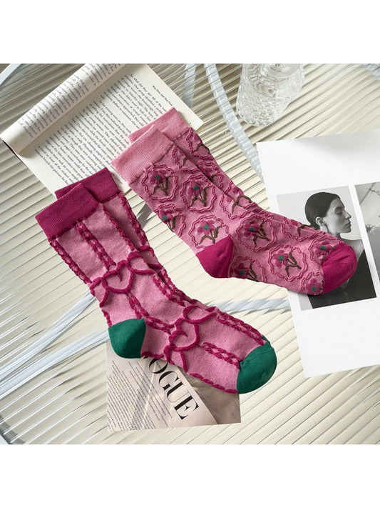 Rufia - Textured Heart Patchwork Crew Socks