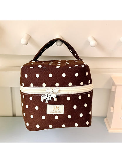 Cosbai - Cute Polka Dot Zipper Cosmetic Organizer Bag
