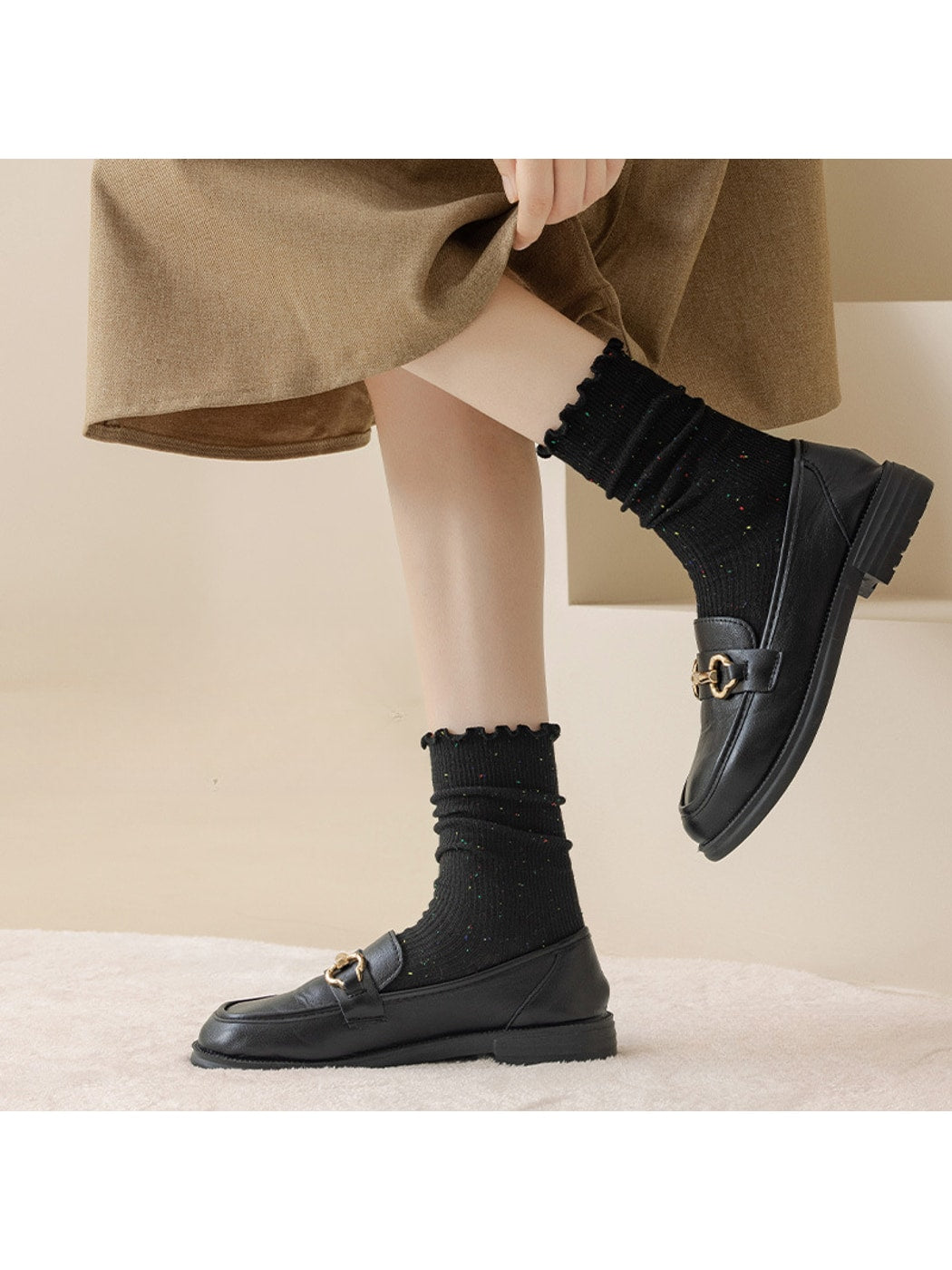 Rufia - Heathered Ribbed Casual Crew Socks