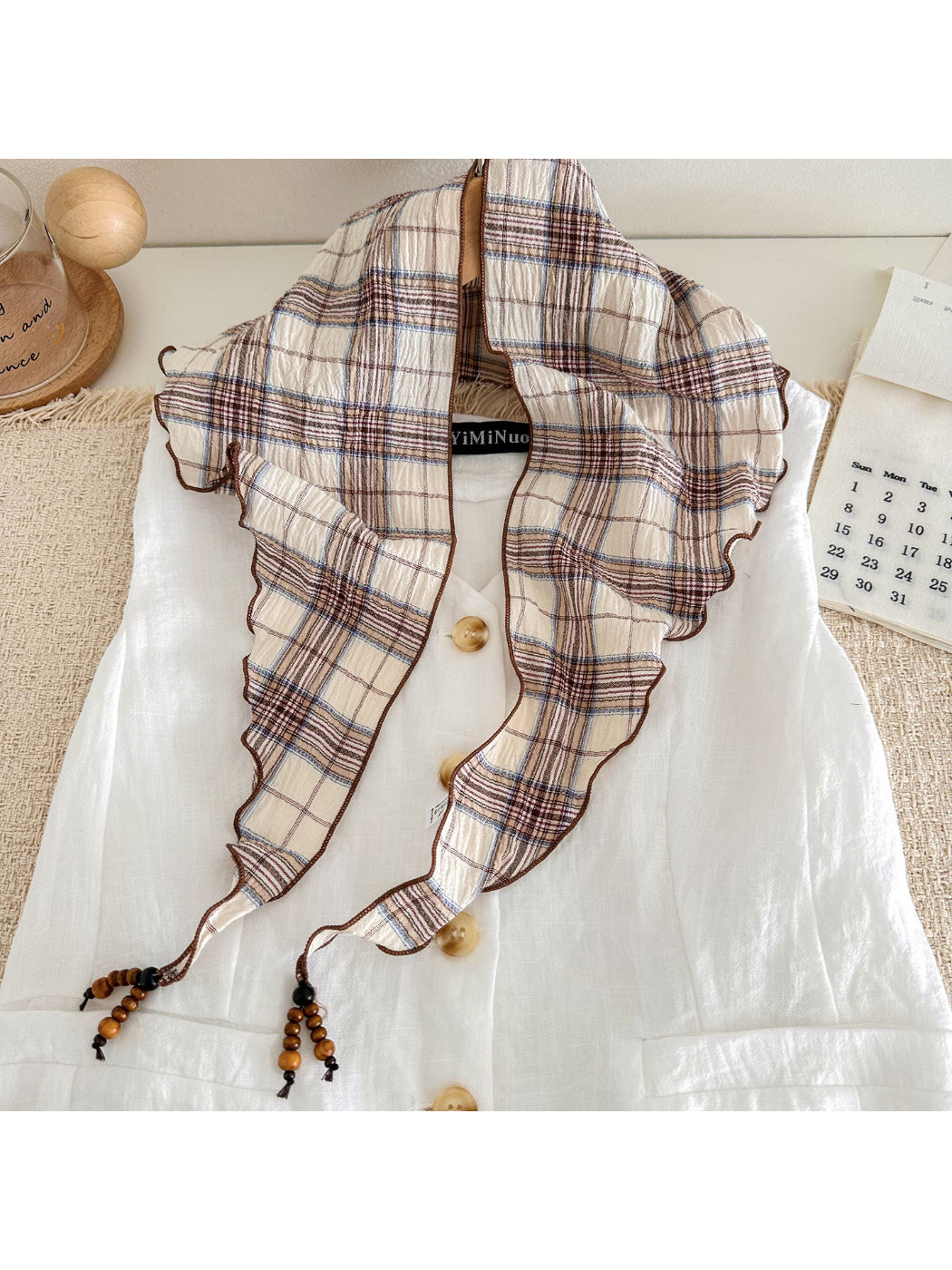 Scarvii - Plaid Beaded Tie Scarf
