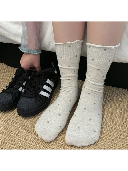 Rufia - Soft Polka Dot Ruffled Crew Socks product image 4
