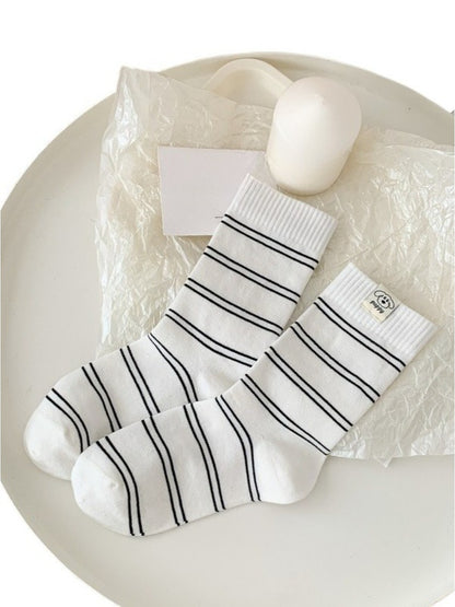 Rufia - Striped Puppy Mid-calf Socks - Cute & Stylish