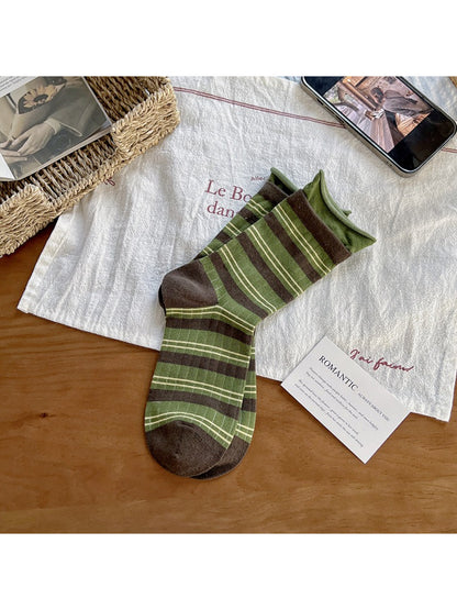Rufia - Striped Cuff Knit Crew Socks