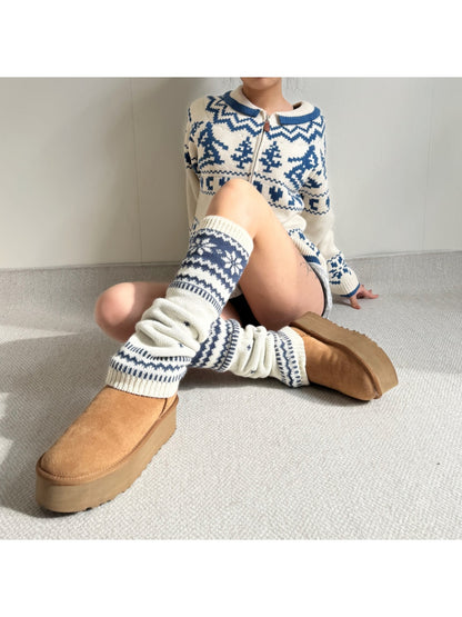 Cozyra - Fair Isle Snowflake Knit Leg Warmers