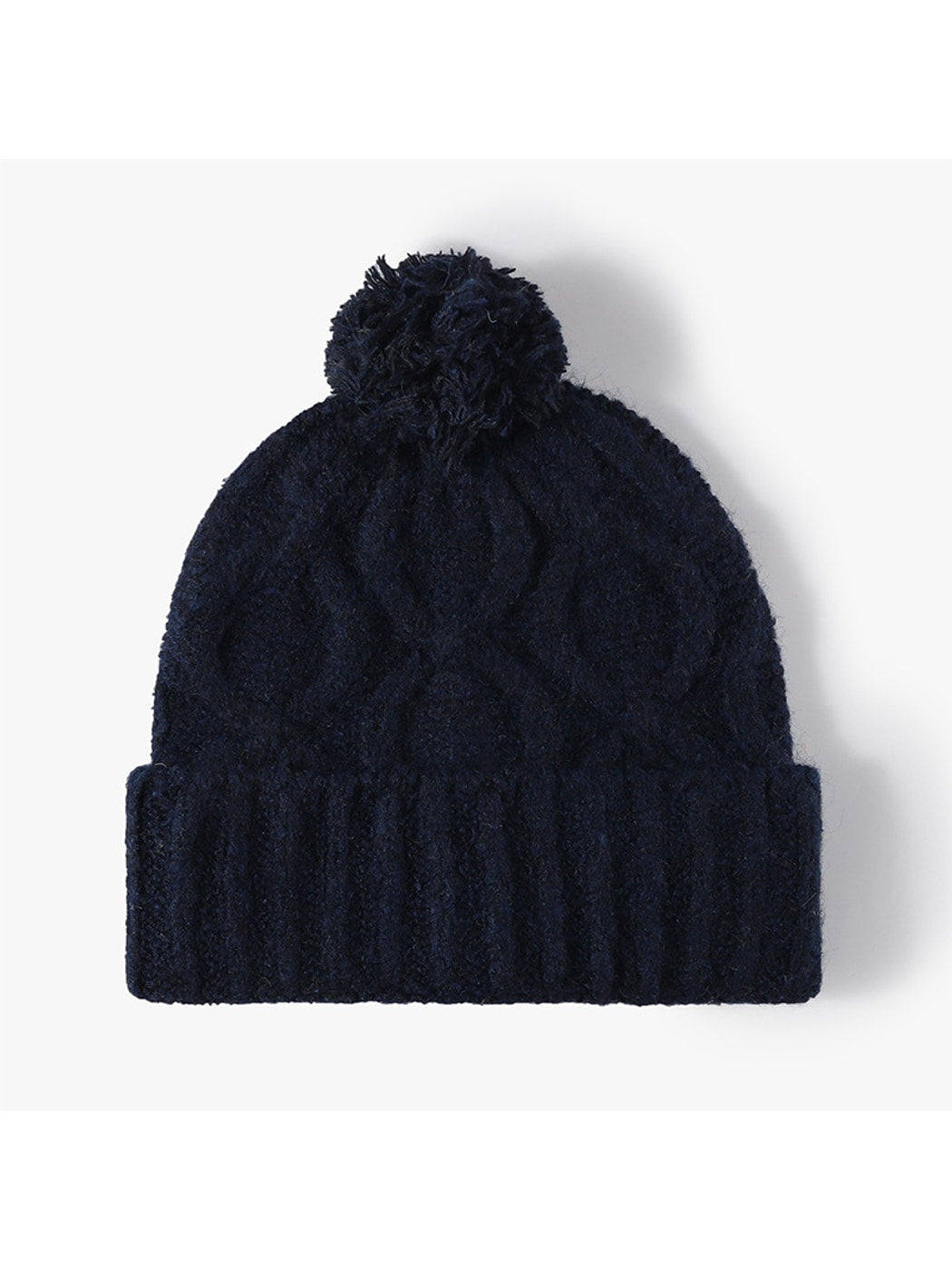 Haila - Pom Pom Cable Knit Folded Cuff Beanie