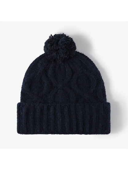 Haila - Pom Pom Cable Knit Folded Cuff Beanie