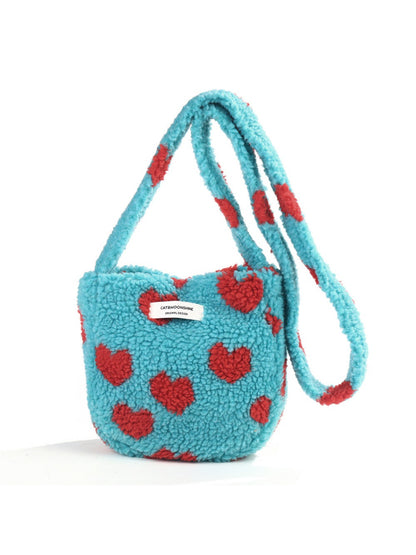 Cosbai - Plush Leopard & Heart Crossbody Bag