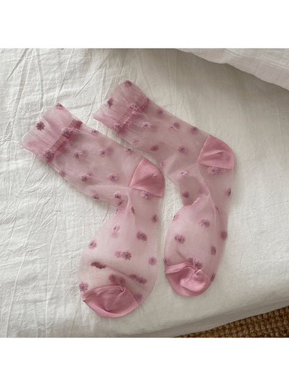 Rufia - Floral Pattern Sheer Crew Socks