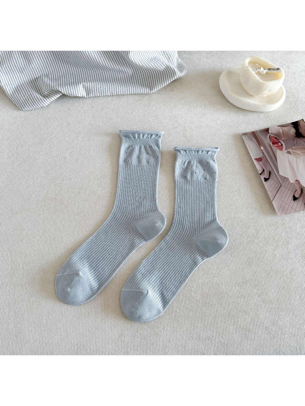 Rufia - Ruffle Ribbed Stripe Crew Socks - image 9
