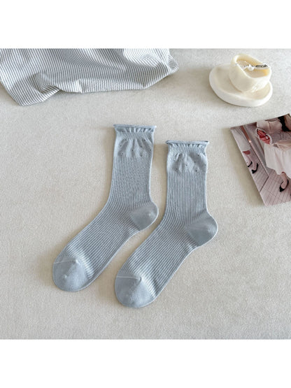 Rufia - Ruffle Ribbed Stripe Crew Socks - image 9
